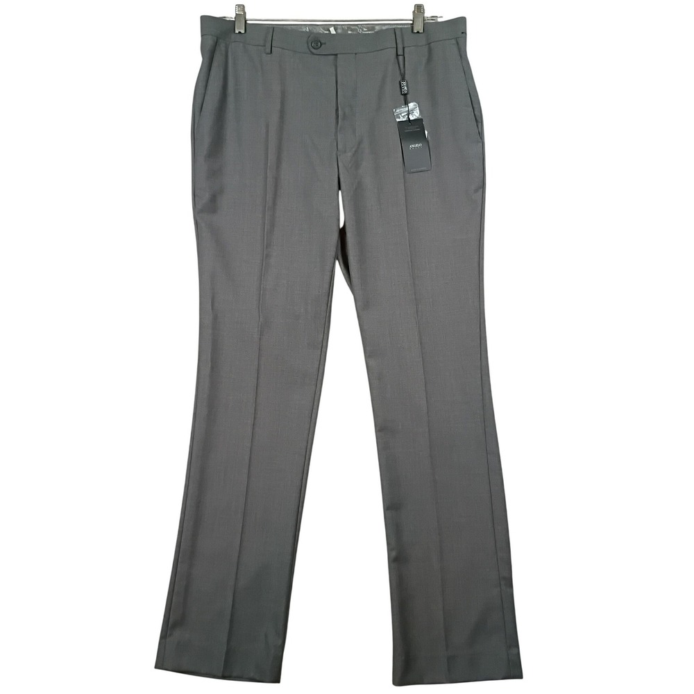 Angelo Rossi Dress Pants Tailored 38x34 Grey Flat Front Formal Business Trousers